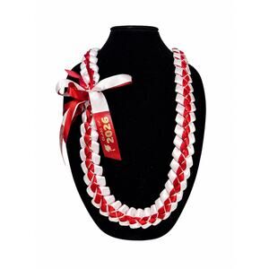 Class of 2026 Graduation Lei, White and Red Ribbon Lei, Custom Graduation lei